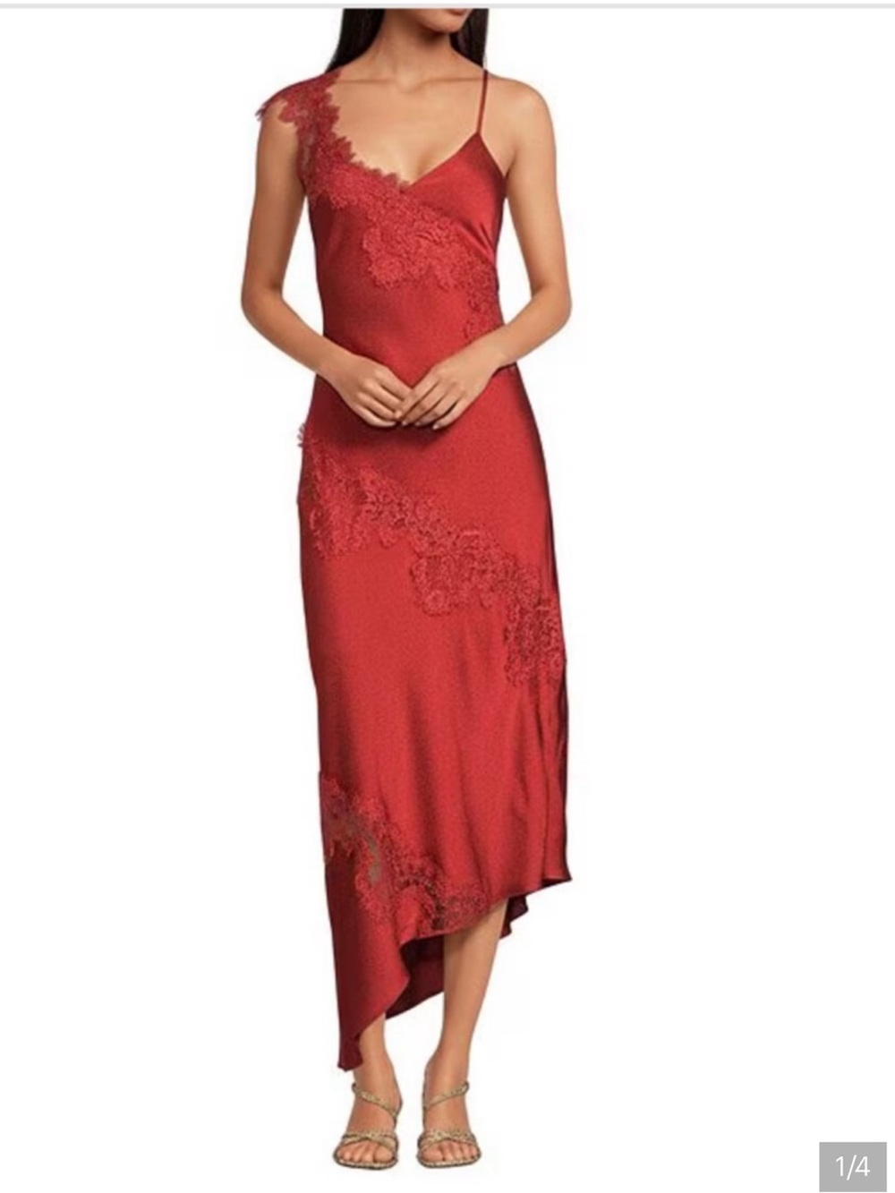 NWT Gianni Bini Nora Satin Lace Detail Sleeveless Asymmetrical Hemline Slip Dres